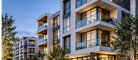 Contemporary apartment block with balconies